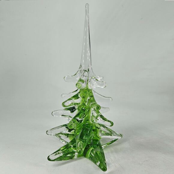 Konstglas Ronneby Sweden Crystal Glass Clear & Green Christmas Tree 11" Signed - Picture 2 of 5